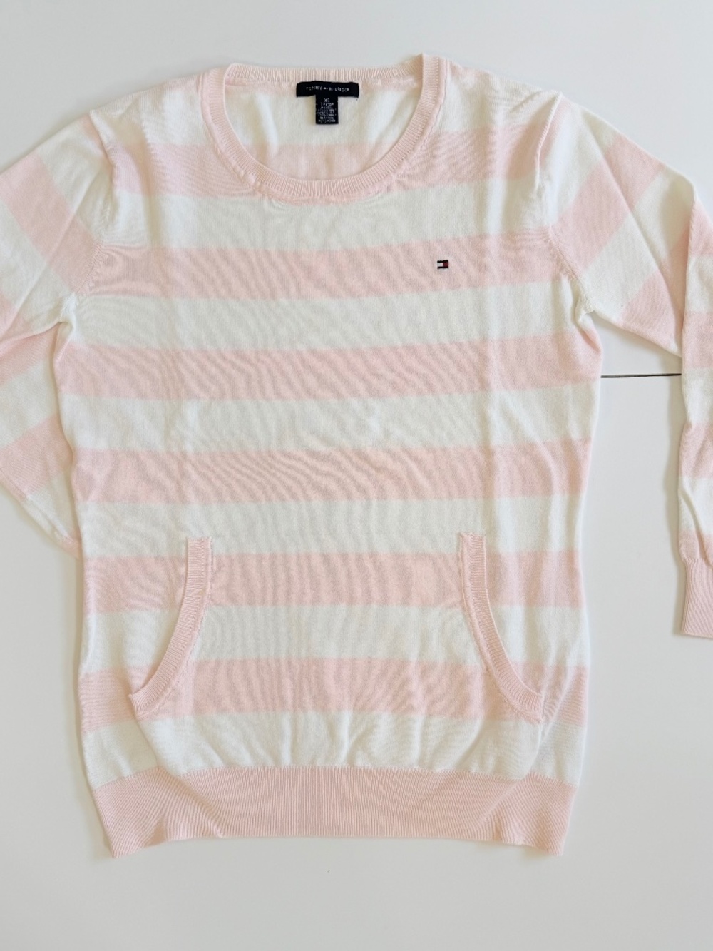 Tommy Hilfiger XS Pink & White Striped Pocket Sweater